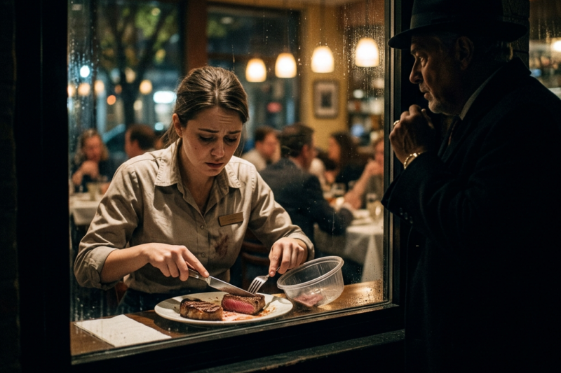 Rich Man Secretly Follows The Waitress Hiding His Leftover Food, And Instantly Bursts Into Tears.