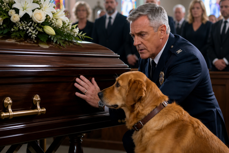 At the funeral of 28-year-old Mark, his golden retriever, Max, began scratching and whining violently at the closed casket. But when the dog refused to stop, his frantic behavior forced the family to open the coffin…