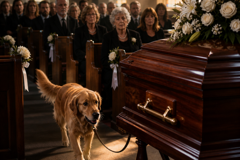 At the funeral of 28-year-old Mark, his golden retriever, Max, began scratching and whining violently at the closed casket. But when the dog refused to stop, his frantic behavior forced the family to open the coffin…